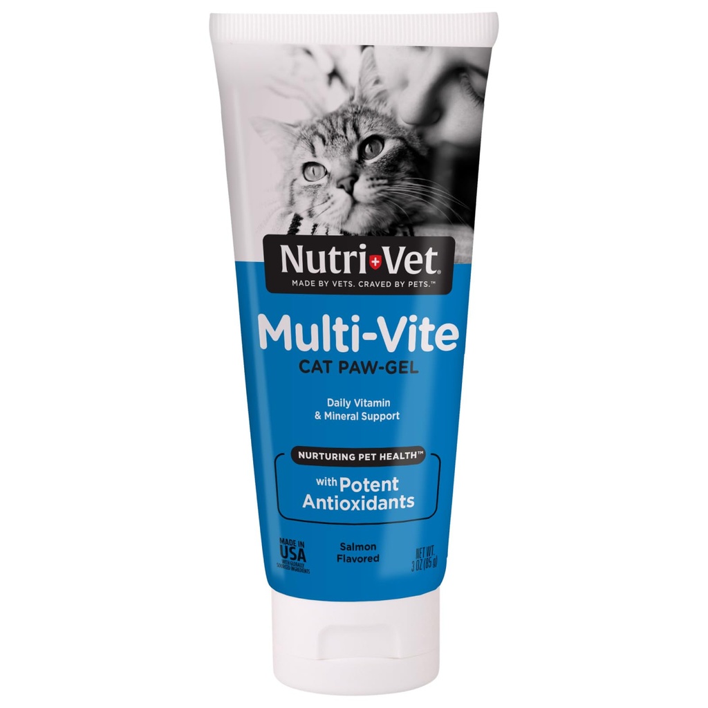 Nutri-Vet Multi-Vite Paw Gel για γάτες, καθημερινή βιταμίνη, προμήθειες γατιού, ανοσοποιητική υποστήριξη, βιταμίνη γάτα, ισχυρά αντιοξειδωτικά, πολυ-βιταμίνη Paw Gel, Senior Feline Συμπληρώματα, 3 oz