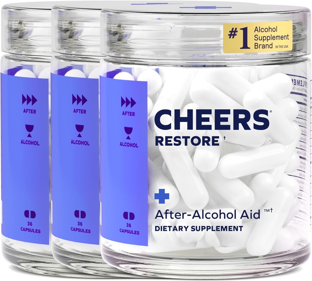 Cheers Restore | Supplement with DHM + L-Cysteine | Feel Better After Drinking & Support Your Liver | 36 Doses | Dihydromyricetin, Cysteine, Milk Thistle, Prickly Pear, B-Vitamins, Ginger