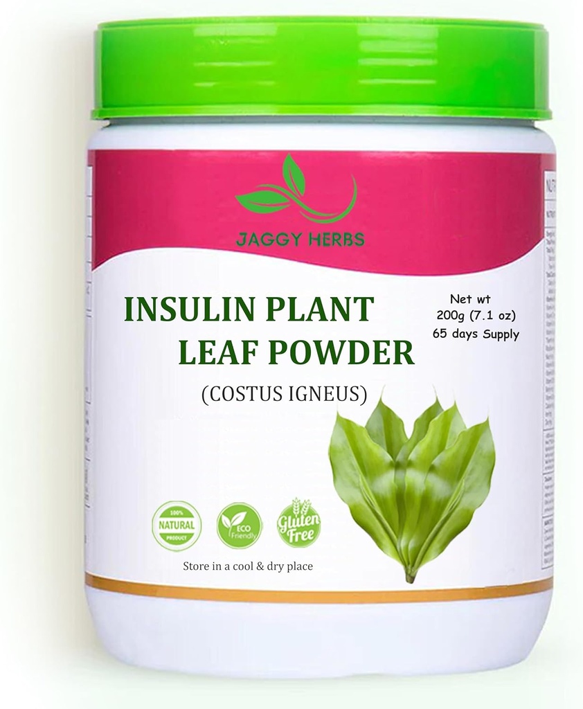 JAGGY Insulin Plant Leaf Powder (Costus Igneus) 200g(7.1 oz) Natural Insulin Plant Powder (65 Day Supply)