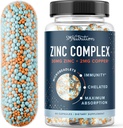 Zinc Supplement Microbeadlets for Immune & Acne Support | Highly Absorbable Zinc Bisglycinate & Orotate with 2mg Chelated Copper + Vitamin B6 | Vegan, Gluten-Free | 60 Capsules (2 Month Supply)