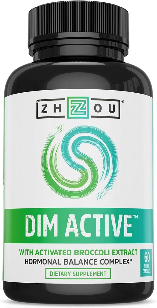 Zhou DIM Active - συμπλήρωμα DIM, ισορροπία ορμονών για γυναίκες & άνδρες, Ορμονική υποστήριξη με 250mg Diindolylmethane - 60 κάψουλες Vegan