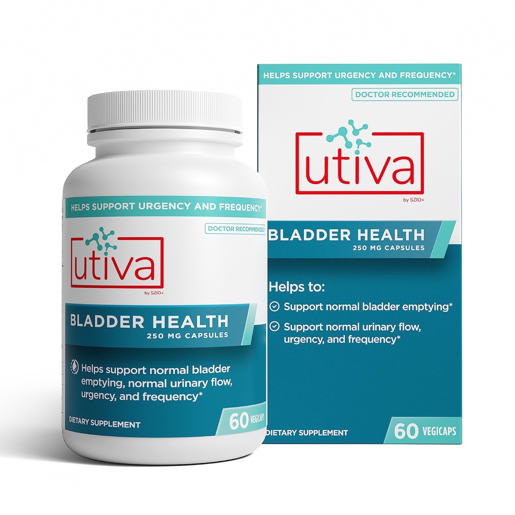 Szio+ Utiva Bladder Health - Control Supplement for Overactive Bladder and Lower Urinary Tract Health - Clinically Proven to Reduce Frequency and Urgency - 60 Capsules