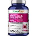 NusaPure Echinacea Goldenseal 200mg, (Extract 10:1, Ισοδύναμο με 2.000mg), 200mg, (Extract 4:1, Ισοδύναμο με 800mg) - 2800mg 300 Veggie Caps (Vegetarian, Non-GMO, Vegan)