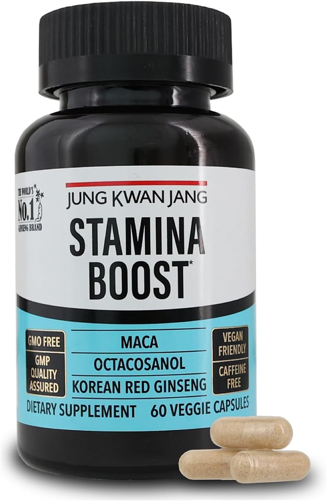 JungKwanJang Ανδρική Σταμίνα Boost με Κορεάτικα Red Ginseng, Maca, και Octacosanol για Ανδρική Υγεία και Ενέργεια Συμπλήρωμα, 60 κάψουλες