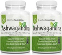 Φυτική διατροφή Βιολογική Ashwagandha 1300mg Μέγιστη δύναμη, Δύο φιάλες, 120 κάψουλες Plus Μαύρο πιπέρι για βιοδιαθεσιμότητα