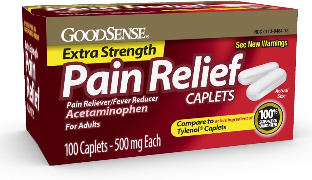 GoodSense Extra Strength Pain Relief - Acetaminophen Caplets 500 mg - Πονοκέφαλος, Μυϊκός πόνος, Αρθρίτιδα Relief, 100 Count