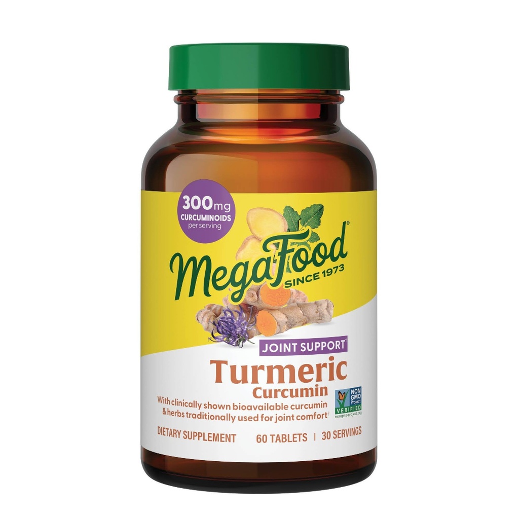 MegaFood Turmeric Curcumin Extra Strength - Κοινό συμπλήρωμα υποστήριξης - Turmeric Curcumin με Black Pepper & Boswellia Extract - Vegan - Made Without 9 Food αλλεργιογόνα - 60 Tabs (30 Servings)