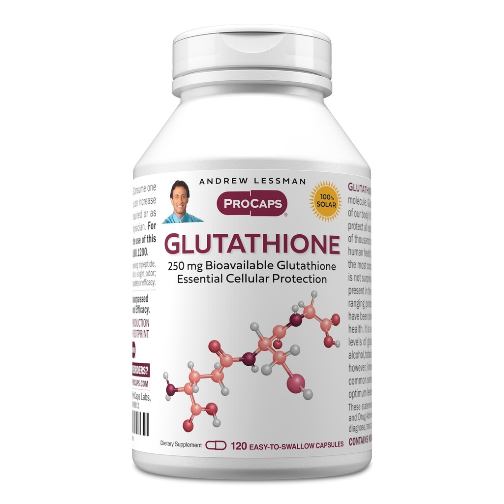 ANDREW LESSMAN Glutathione 250 mg - 120 Κάψουλες - Ισχυρό Αντιοξειδωτικό, Μειώνει το Οξειδωτικό Στρες. Βιοδιαθέσιμο, προστατεύει κύτταρα, ιστούς, όργανα. Υποστηρίζει την Ανοσολογική Υγεία. Εύκολες κάψουλες.