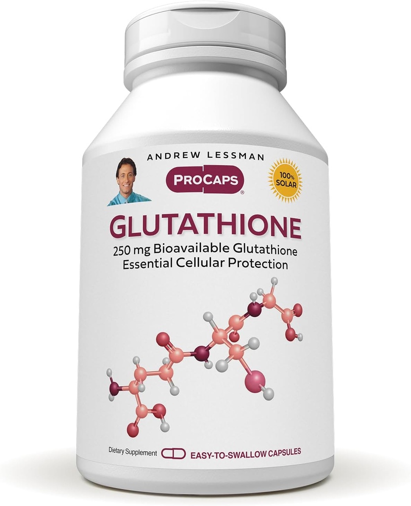 ANDREW LESSMAN Glutathione 250 mg - 120 Capsules - Powerful Antioxidant, Reduces Oxidative Stress. Bioavailable, Protects Cells, Tissues, Organs. Supports Immune Health. Easy-to-Swallow Capsules.
