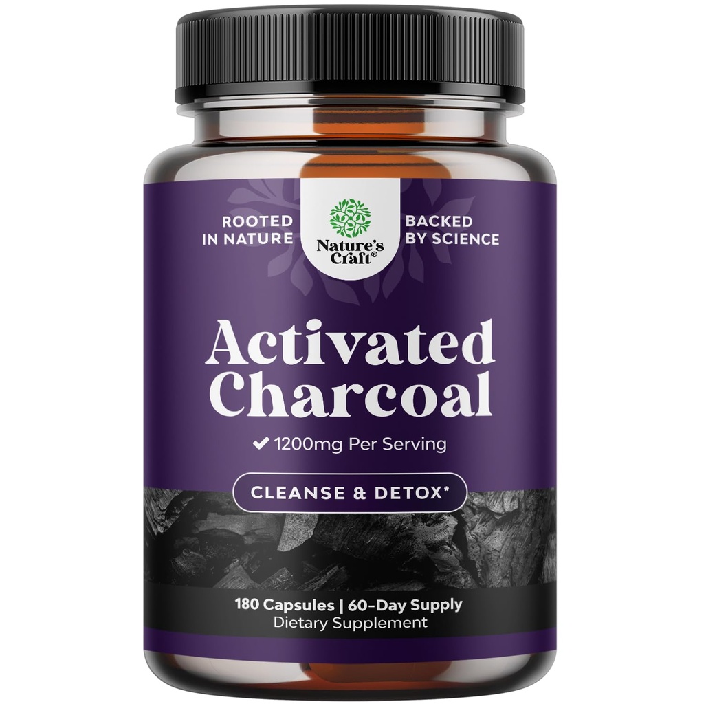 Natures Craft Ενεργοποιημένα Χάπια Καρύδας Detox & Cleanse - Καθαρίζοντας Κάψουλες Καρύδας με 1200 mg ανά υπηρεσία για Bloating Relief - Active Detox Supplement for Body & Gut Health -180 Count