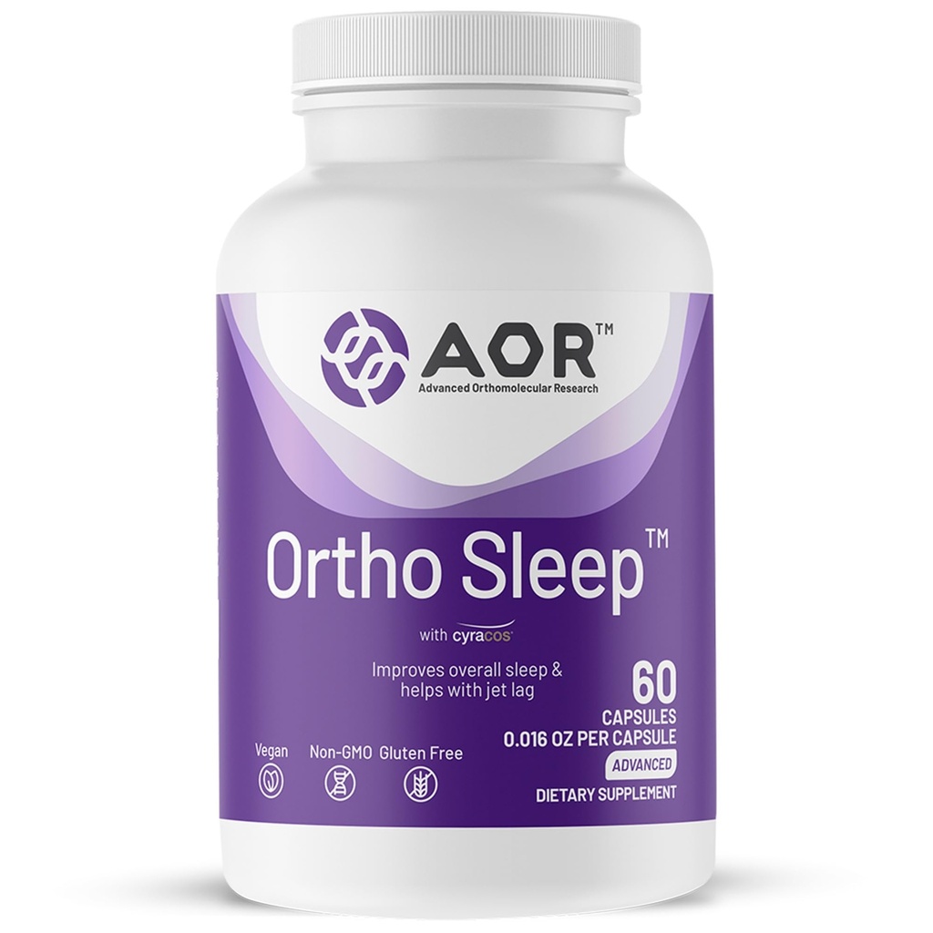 AOR, Ortho Sleep, Βελτιώνει τον συνολικό ύπνο και βοηθά με Jet lag, Φυσικό συμπλήρωμα με GABA, μελατονίνη, L-Θεανίνη, Vegan, 30 εξυπηρετούν (60 κάψουλες)