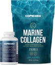 CORREXIKO Marine Collagen συμπλήρωμα χάπια & σκόνης 1 μήνα προσφοράς - Περιλαμβάνει 10.000mg διπλής υδρολυμένης σκόνης κολλαγόνου 15oz & 1800mg κολλαγόνο Peptides 120 κάψουλες - για τα μαλλιά, το δέρμα και τα νύχια