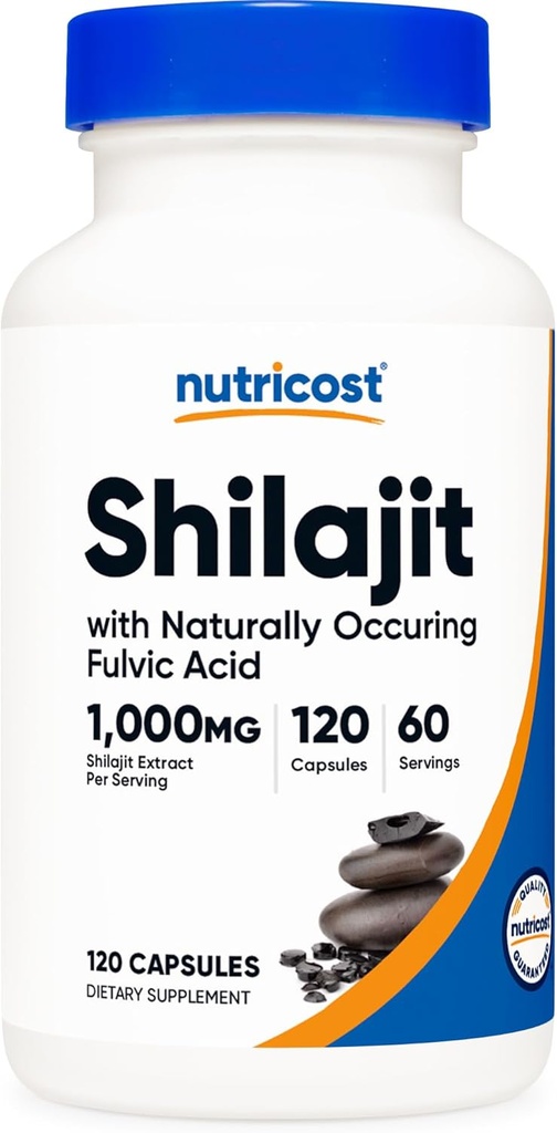 Nutricost Shilajit Κάψουλες (1, 000 mg ανά υπηρεσία) (120 κάψουλες) - Shilajit Extract με φυσικά κατάσχεση Fulvic Acid, 60 σέρβις, χωρίς γλουτένη, μη GMO, Vegan Φιλικό συμπλήρωμα διατροφής