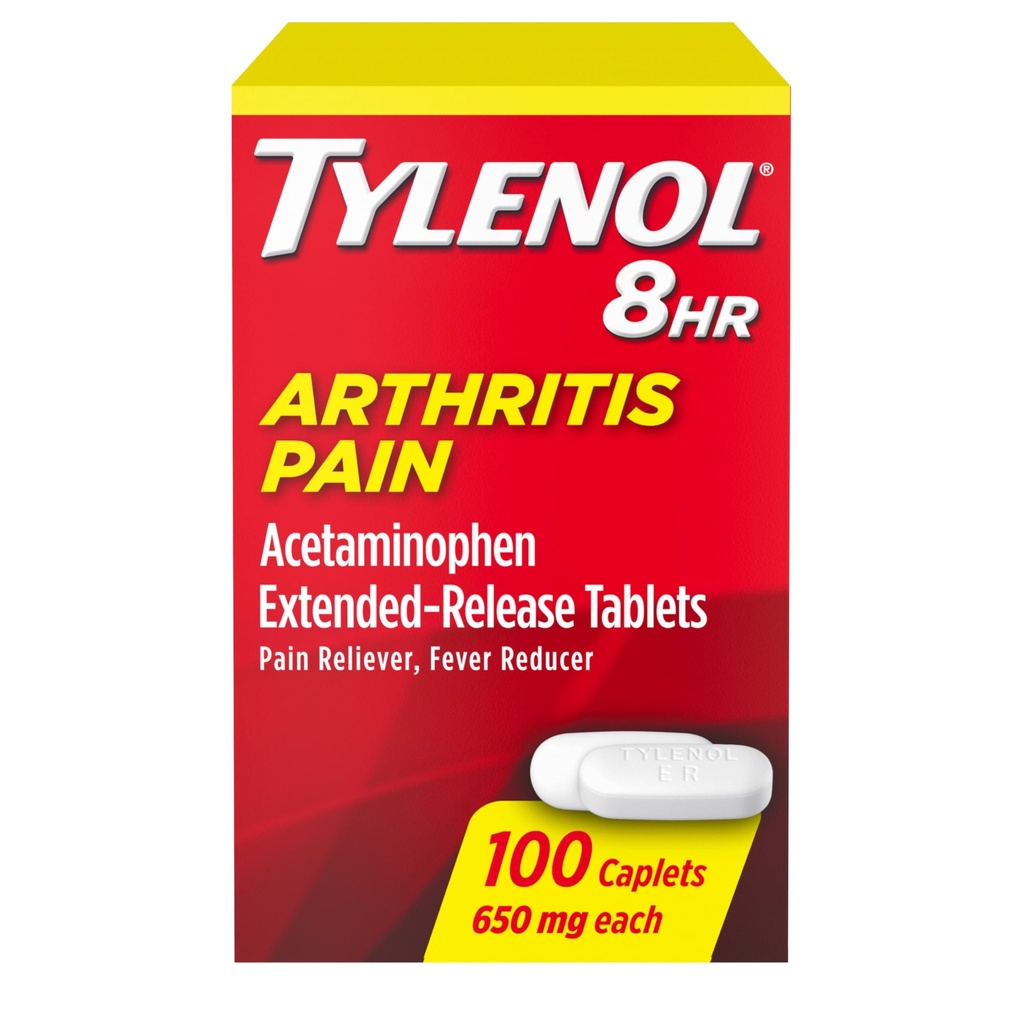 Tylenol 8HR Αρθρίτιδα Αλοιφές ανακούφισης άλγους, 650 mg Acetaminophen για Μικρή Αρθρίτιδα & πόνο αρθρώσεων, πυρετός μειωτή, εκτεταμένη απελευθέρωση, ήπια στο στομάχι, 100 ct