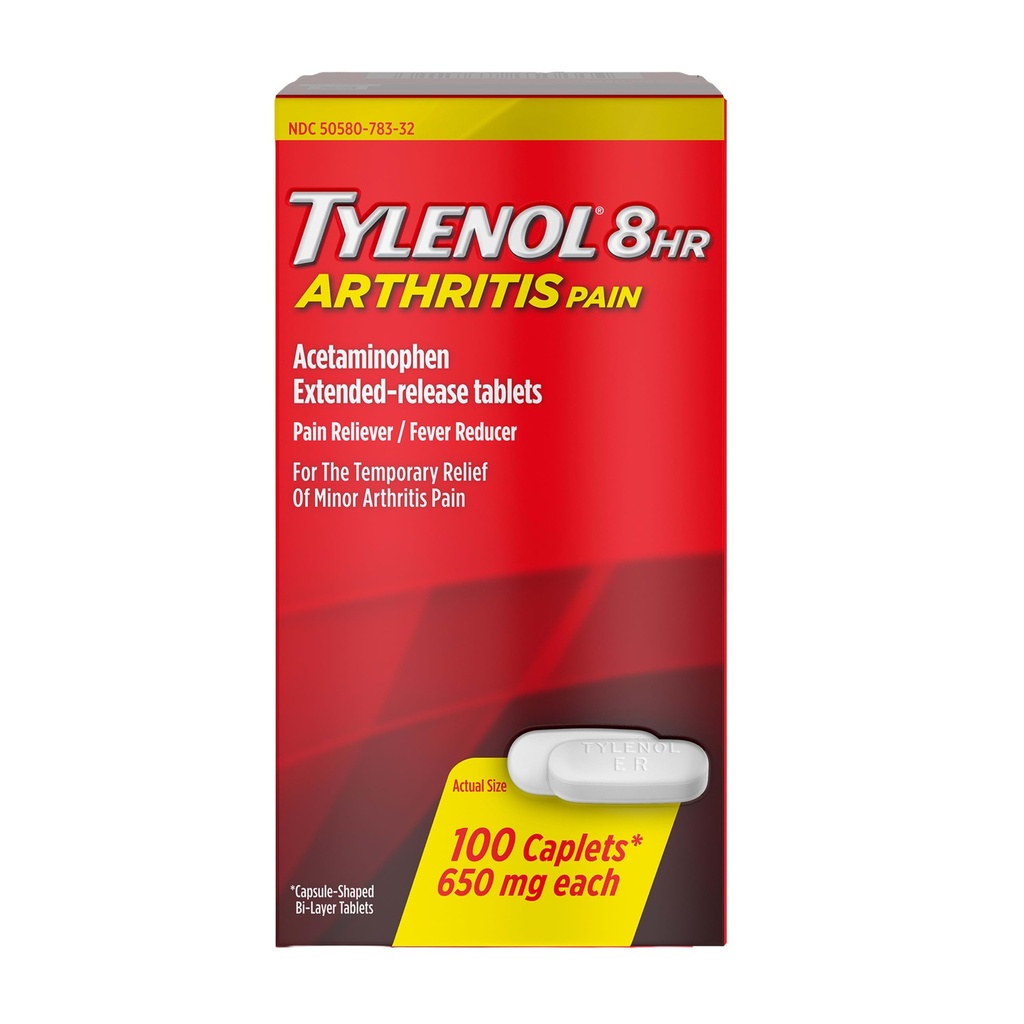 Tylenol 8HR Αρθρίτιδα Αλοιφές ανακούφισης άλγους, 650 mg Acetaminophen για Μικρή Αρθρίτιδα & πόνο αρθρώσεων, πυρετός μειωτή, εκτεταμένη απελευθέρωση, ήπια στο στομάχι, 100 ct