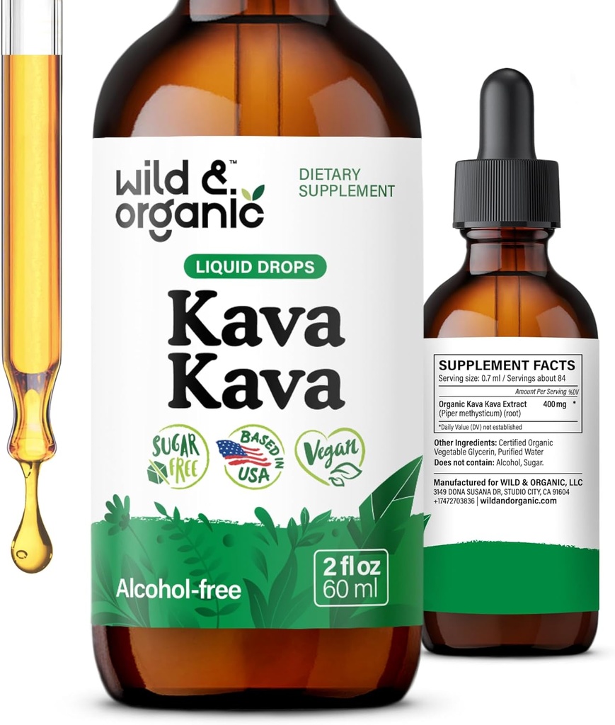 Άγρια & Βιολογικά Κάβα Κάβα Βάμμα 400 mg - Συμπλήρωμα Υποστήριξης Mood - Calming Root Extract Liquid Drops - 2-Month Supply - Vegan, Sugar & Alcohol-Free Drops - 2 fl oz
