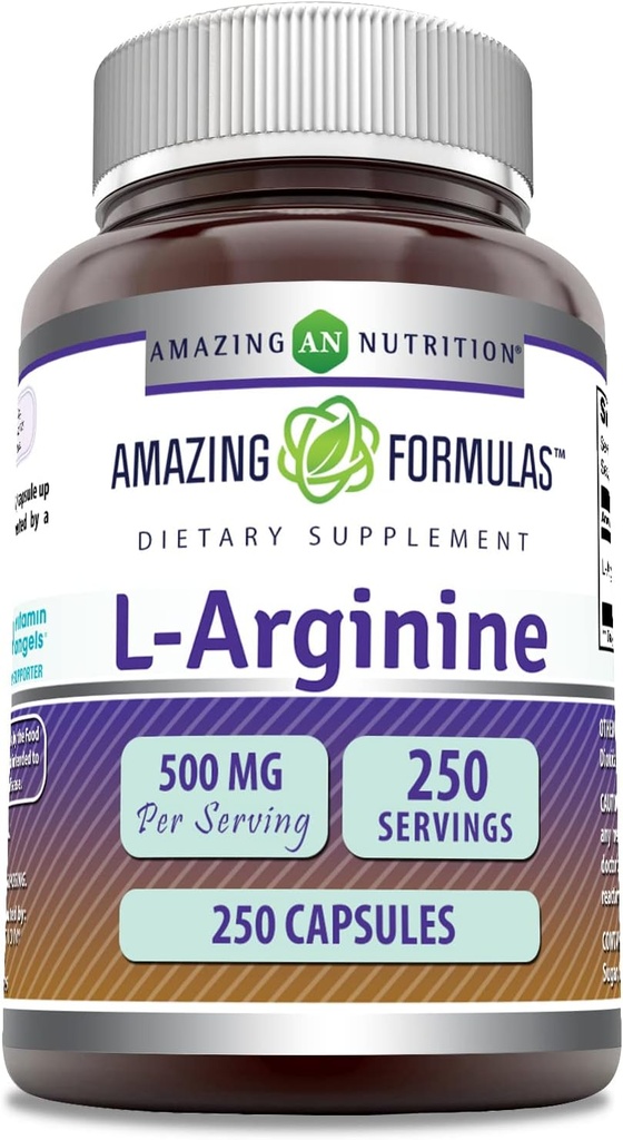 Amazing Formulas L-Arginine Supplement | 500 Mg | 250 Capsules | Amino Acid Supplement for Men & Women | Non-GMO | Gluten Free | Made in USA