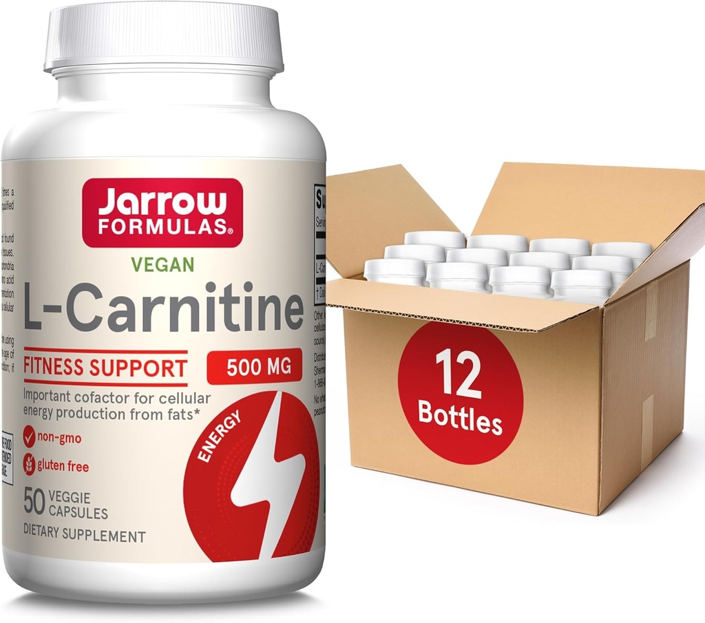 Jarrow Formulas L-Carnitine 500 mg, Συμπλήρωμα διατροφής, Υποστήριξη για την παραγωγή Cellular Energy, 50 κάψουλες Veggie, 50 ημερήσια προσφορά (πακέτο των 12)