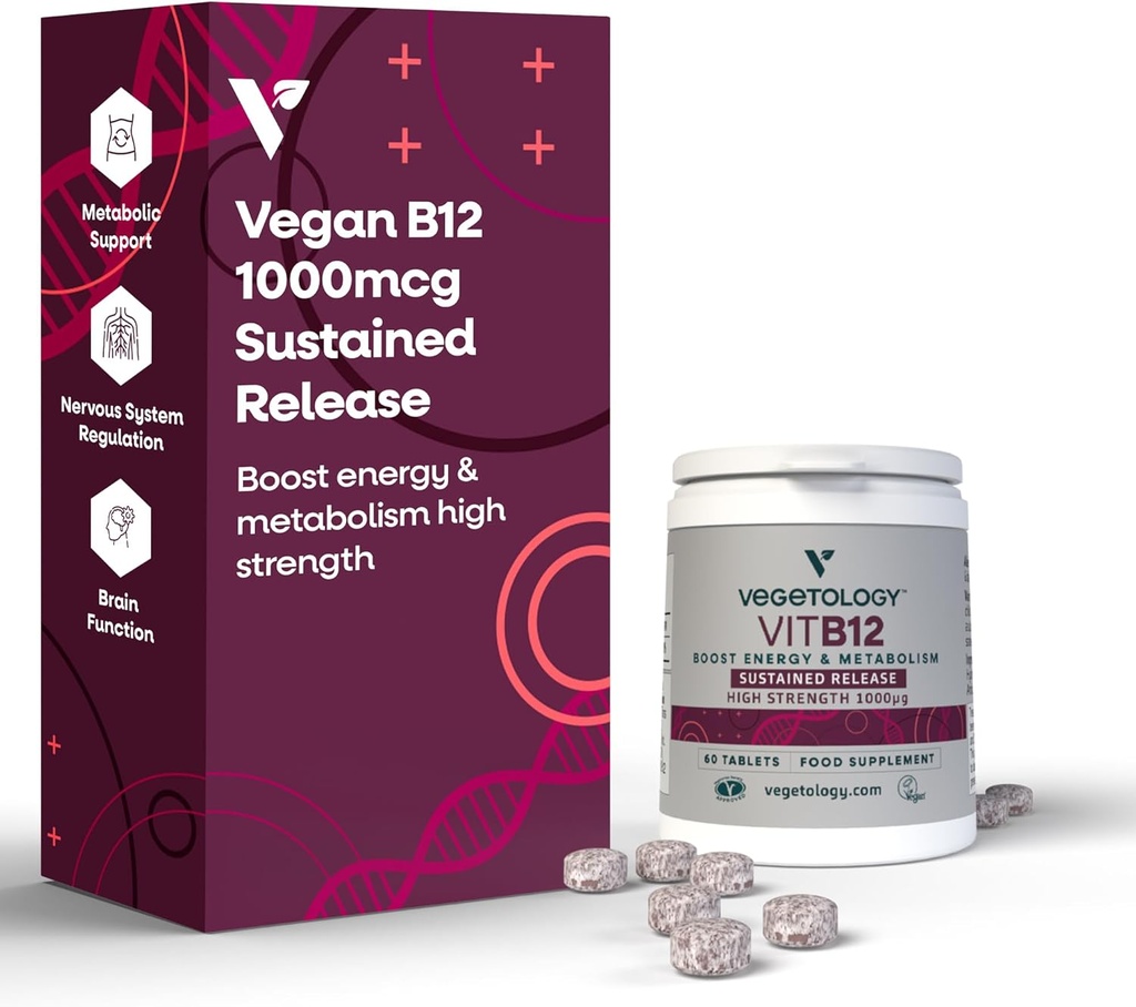 Βιταμίνη B12 Συμπληρώματα – Vegan B12 Βιταμίνες για την υποστήριξη της ενέργειας – VIT B12 Συμπληρώματα βιταμίνης για όλες τις ηλικίες – Βιταμίνη B12 1000 Mcg (60 Tabs)