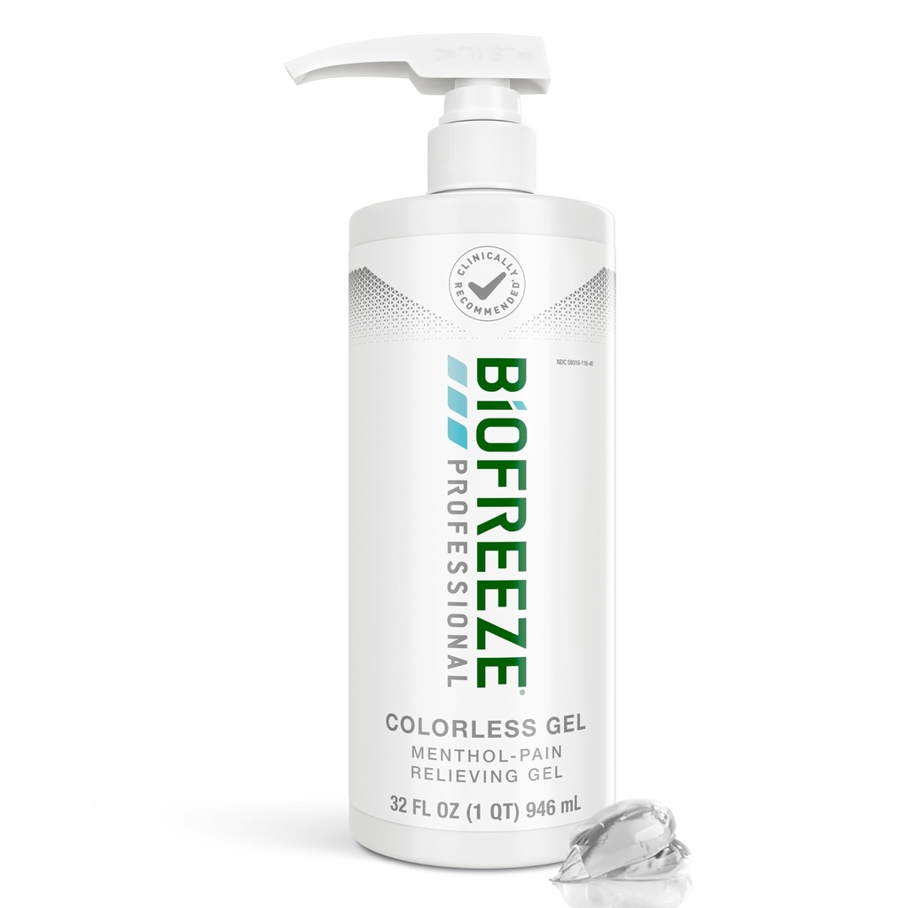 Biofreeze Professional Gel Pain Reliver για το γόνατο, το λαιμό, το ισχίο, το κοινό, ώμος, & απλός πόνος στην πλάτη, Arthritis Reliever, πληγή μυών ανακούφιση, άχρωμο menthol Gel 32 Fl Oz