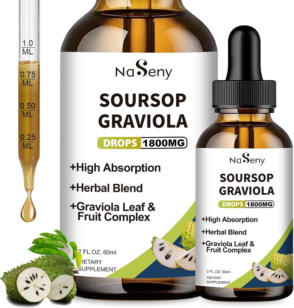 Υγρά bitters, bitters Soursop για ανοσοκατασταλτικά, αντιοξειδωτικά, Digestive, Graviola Fruit and Leaf Extract Drop, εκχύλισμα βοτάνων με βιταμίνη για υποστήριξη & αναγέννηση κυττάρων, ημερήσιο συμπλήρωμα, 2 OZ FL