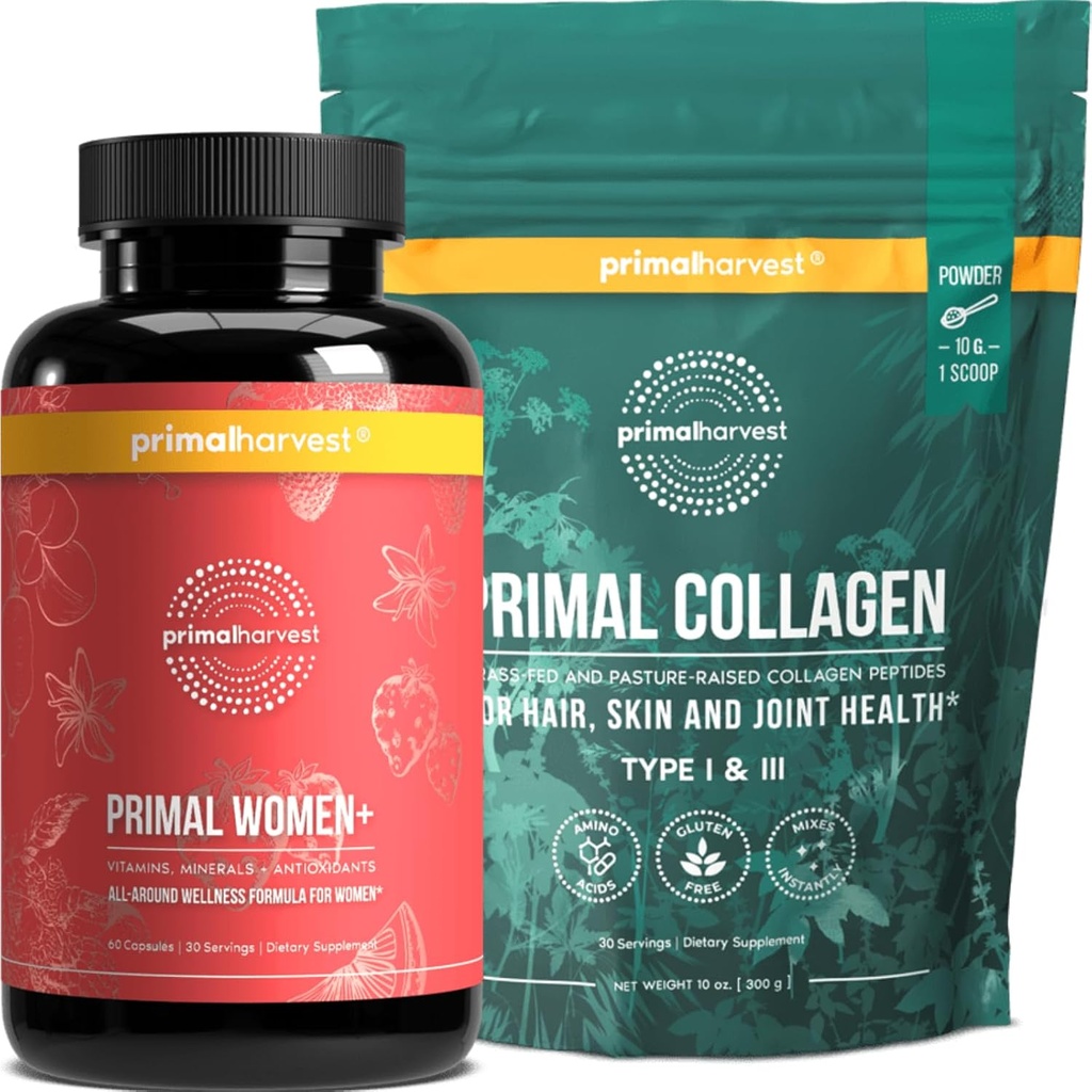 Primal Συγκομιδή Multivitamin & Collagen συμπληρώματα σκόνης για τις γυναίκες, Bundle