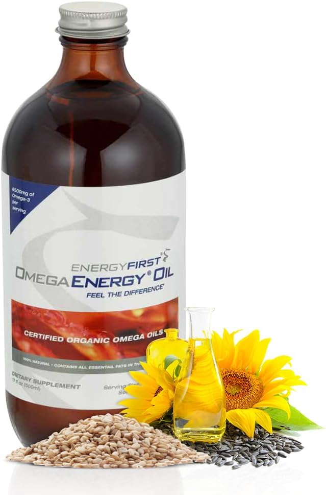 EnergyFirst Omega Energy Oil - Ωμέγα 3 & 6 συμπλήρωμα με λιναρόσπορο, ηλίανθος, σουσάμι και κολοκύθα σπορέλαιο, Vegan Antioxidant & 12oz
