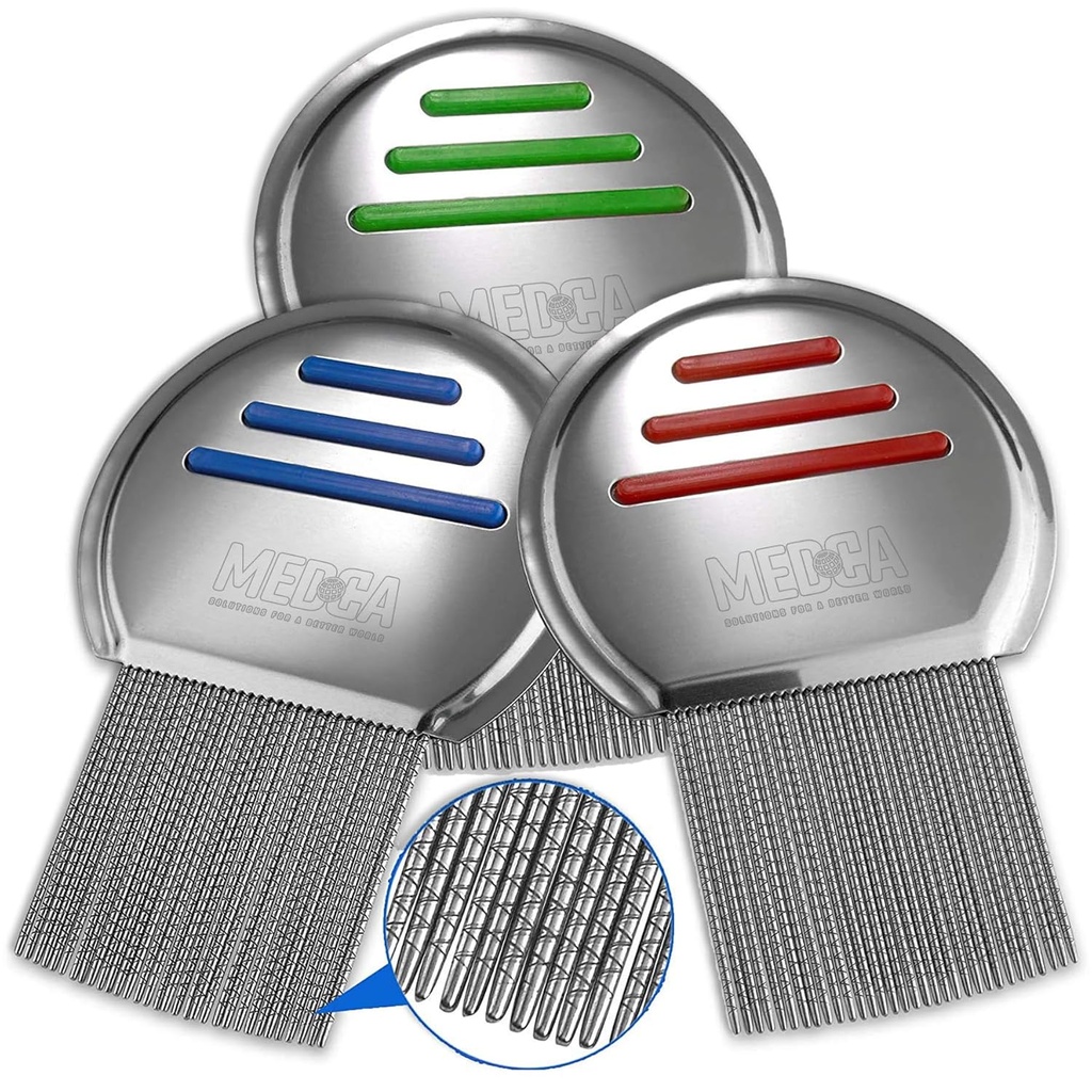 Ψείρες Comb - (πακέτο των 3) Head Lice Treatment που είναι μεμονωμένα συσκευασμένο Professional Ανοξείδωτο ατσάλι Louse and Nit Combs Αφαιρεί τα αυγά με Στρογγυλές Συμβουλές για Άνεση