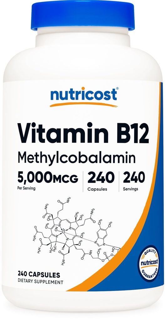 Nutricost Vitamin B12 (Methylcobalamin) 5000mcg, 240 Capsules - Vegetarian Caps, Non-GMO, Gluten Free B12 Supplement