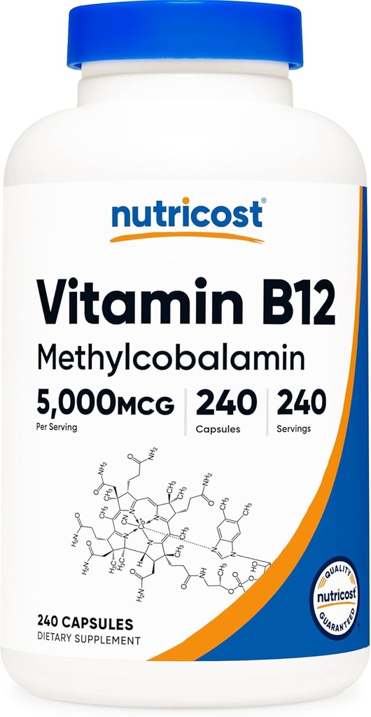 Nutricost Vitamin B12 (Methylcobalamin) 5000mcg, 240 Capsules - Vegetarian Caps, Non-GMO, Gluten Free B12 Supplement