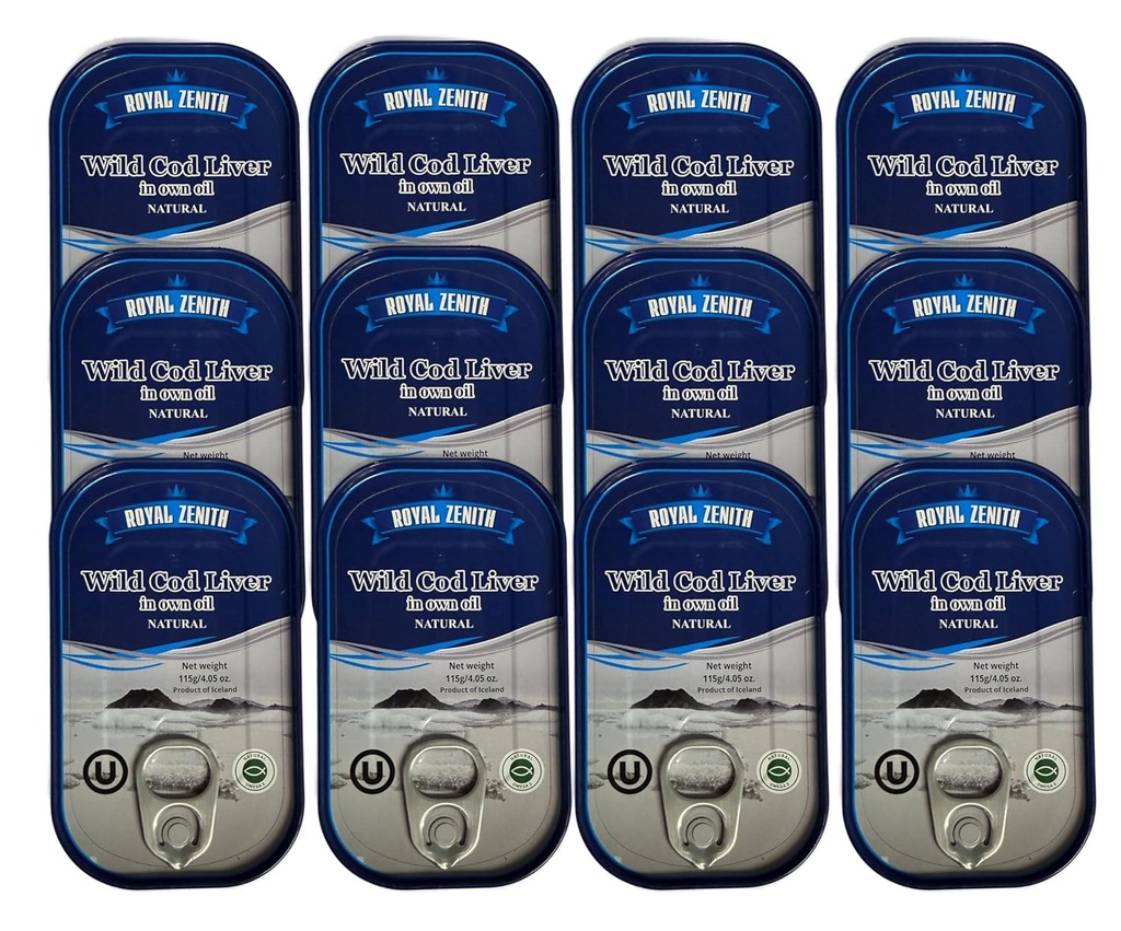 Royal Zenith Ισλανδική Wild Cod Liver 4.05oz/115g Συσκευασία των 12