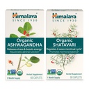 Himalaya Organic Ashwagandha for Energy Support Plus Organic Shatavari for PMS, Menstrual Cramp Relief & Emenopause Support, 60 κάψουλες το καθένα – 2 πακέτα προϊόντων