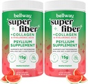 Bellway Super Fiber Powder + Collagen (2 Pack), Sugar-Free Psyllium Husk Powder with Collagen Peptides and Hyaluronic Acid for Gut Health, Healthy Skin, Nails, Bones & Joints, Watermelon (21.2 oz)
