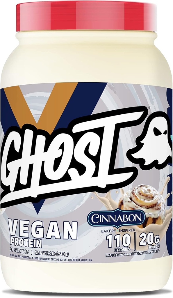 GHOST Vegan Protein Powder, Cinnabon - 2lb, 20g Protein - Pea & Organic Pumpkin Protein - -Post Workout & Nutrition Shakes, Smoothies, & Baking - Χωρίς σόγια & γλουτένη