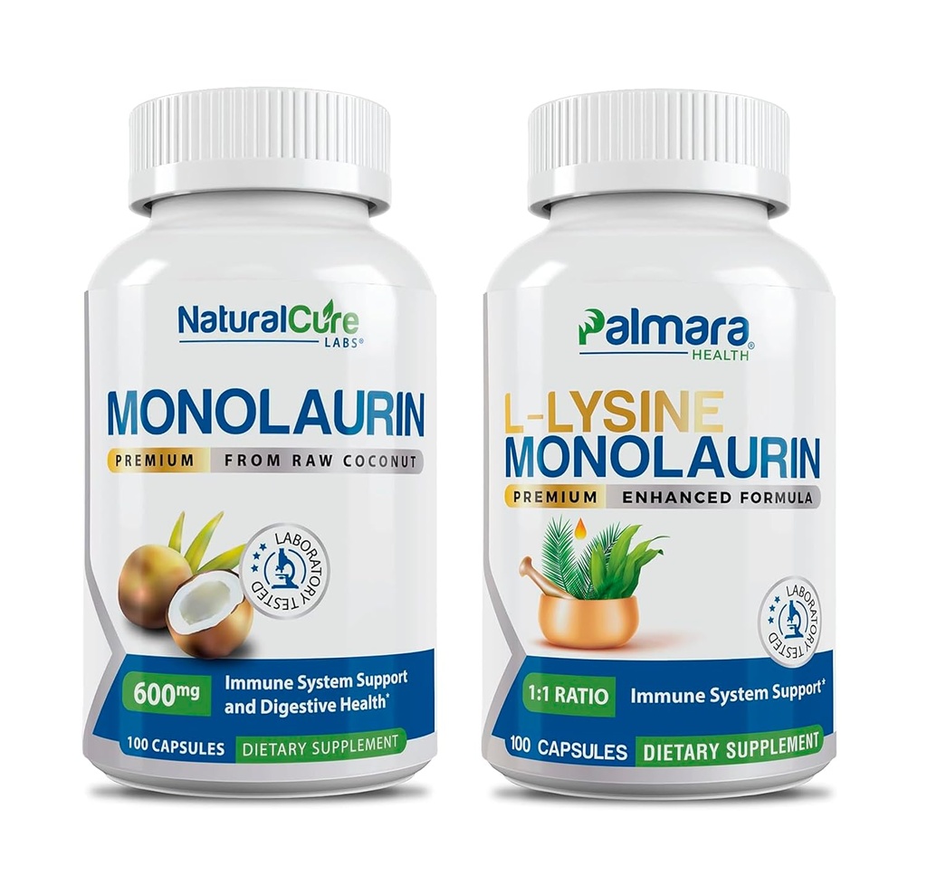 Φυσικό πακέτο εργαστηρίων θεραπείας: Premium Monolaurin 600mg + L-Lysine + Monolaurin 1:1 Ratio