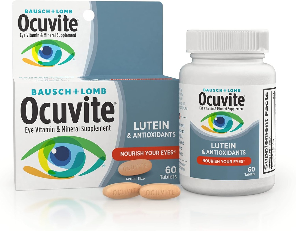 Ocuvite Eye Vitamin & Mineral Supplement, Lutein & Antioxidant Vitamins A, C & E, Zinc for Eye Health & Support, Vitamins for Eyes, 60 Tablets