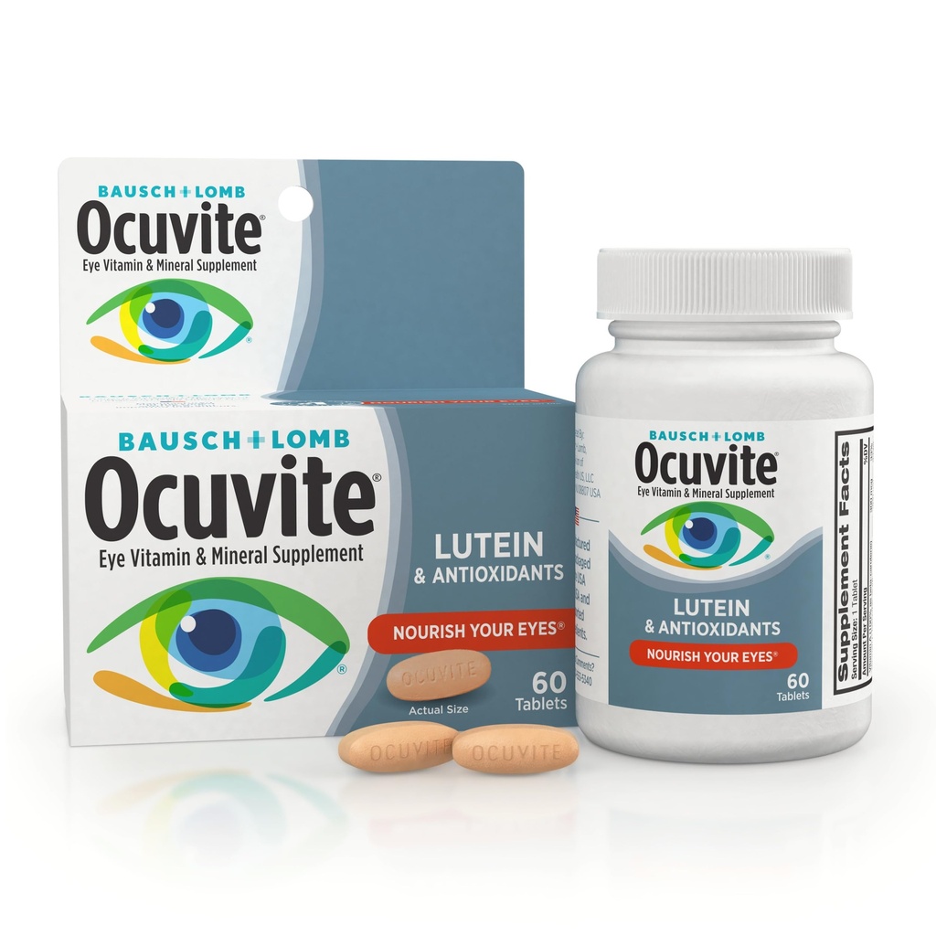 Ocuvite Eye Vitamin & Mineral Supplement, Lutein & Antioxidant Vitamins A, C & E, Zinc for Eye Health & Support, Vitamins for Eyes, 60 Tablets