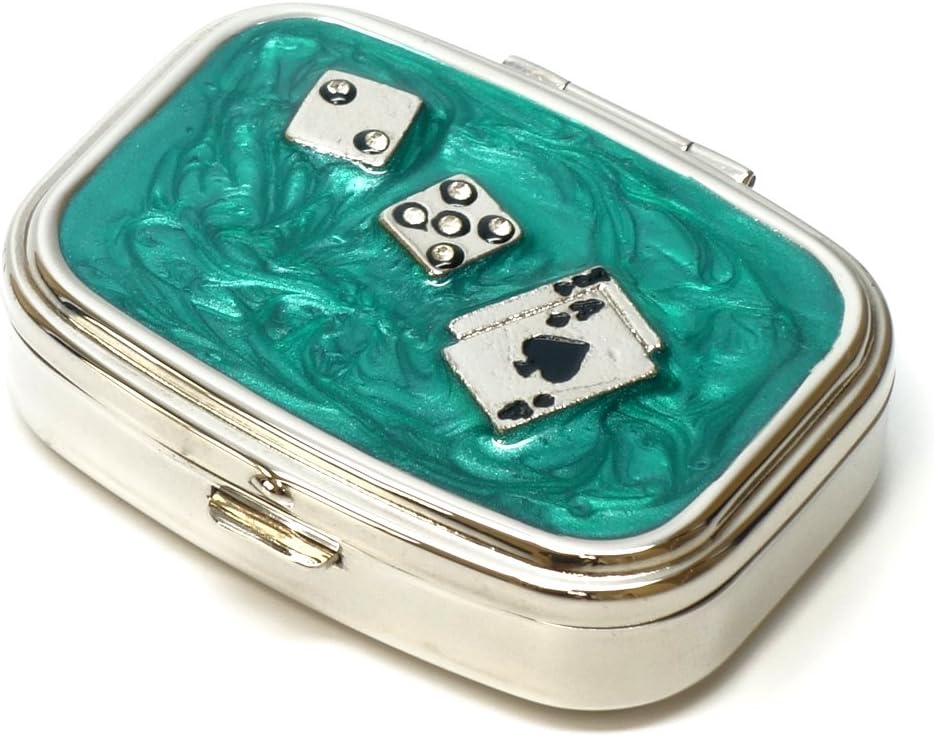 9338 Ορθογώνιο μικρό κουτί χάπια Organizer Aqua Green Silver Poker & Dice Γυναίκες Ταξίδια Χάπια Θήκη Pocket Τσάντα Δοχείο Καθημερινή Φορητή ιατρική Βιταμίνη κουτί Συμπλήρωμα φαρμακευτικής αγωγής Mini Storage