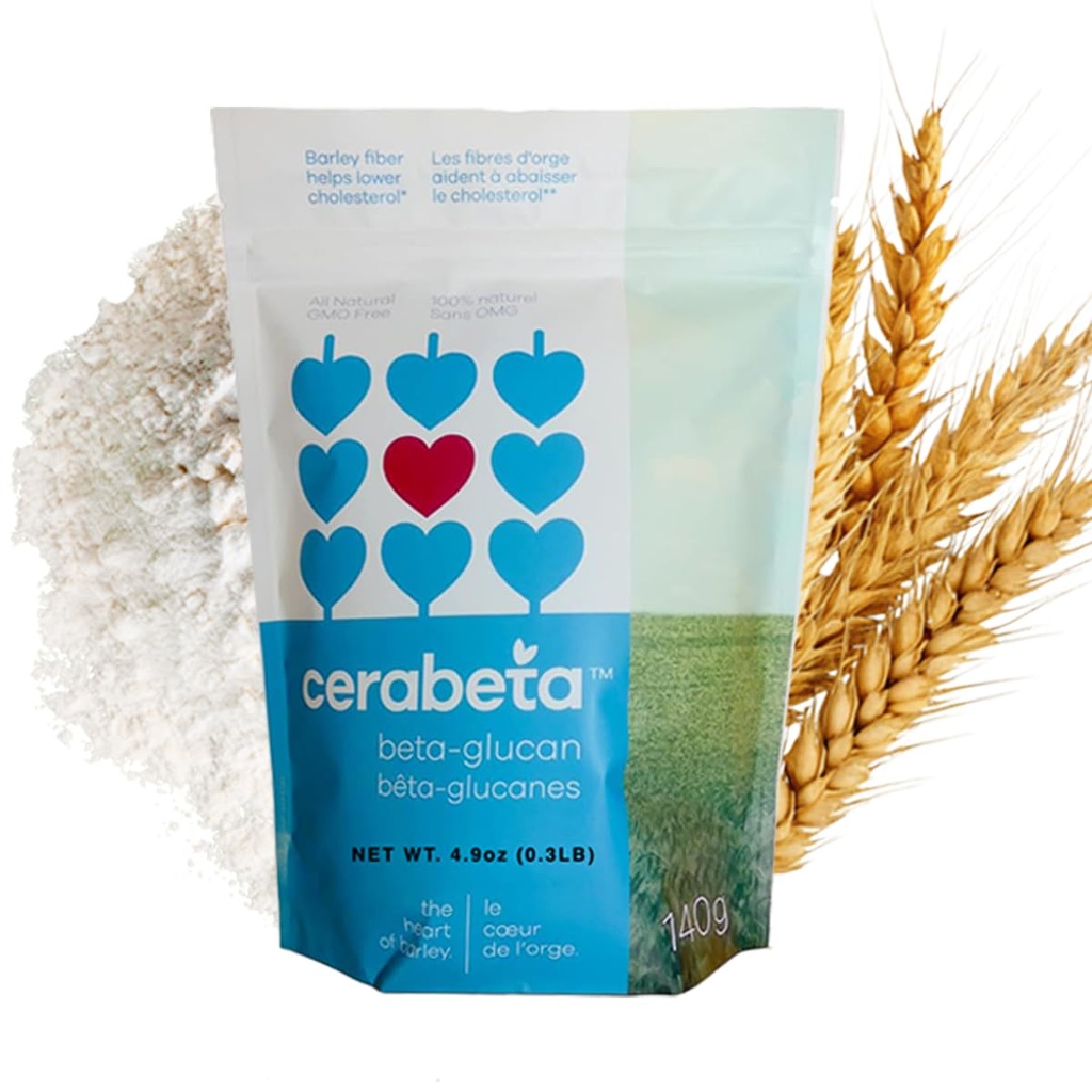 Cerabeta Barley Beta-Glucan ημερήσιας συμπλήρωμα σκόνης, 4-σε-1 Φυσικές ίνες, ενιαίο συστατικό, ζάχαρη-ελεύθερο, μη-GMO.