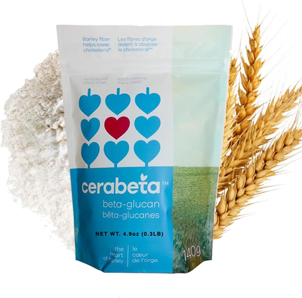 Cerabeta Barley Beta-Glucan ημερήσιας συμπλήρωμα σκόνης, 4-σε-1 Φυσικές ίνες, ενιαίο συστατικό, ζάχαρη-ελεύθερο, μη-GMO.