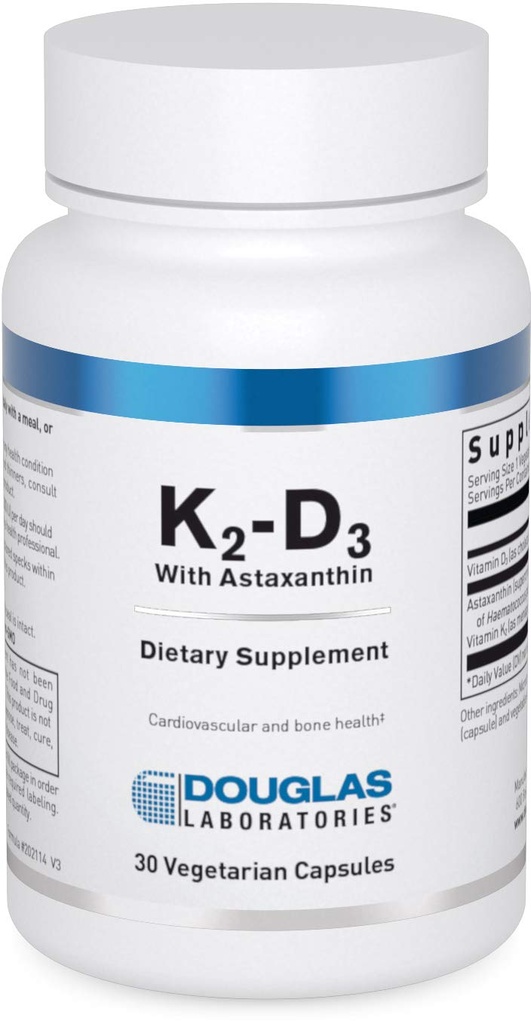 Douglas Laboratories K2-D3 με Ασταξανθίνη - Αντιοξειδωτική Υποστήριξη για Οστά, Ανοσοποιητική Λειτουργία & Αγγειακή Υγεία* - Με Μενακινόνη-7 & D Βιταμίνη - 30 Καψάκια Χορτοφαγικής
