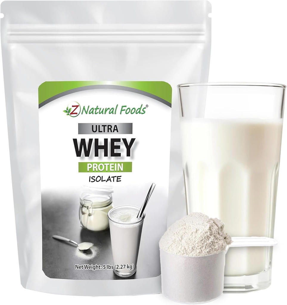 Z Natural Foods Ultra Whey Protein Isolate Powder - Αμιγής, μη αρωματισμένη σκόνη πρωτεΐνης ορού γάλακτος - Χωρίς άρωμα Απομονώστε τον ορό γάλακτος με ζωτικές πρωτεΐνες για την καταλληλότητα, την αθλητική διατροφή, την ανοσοποιητική υποστήριξη, 5 lb