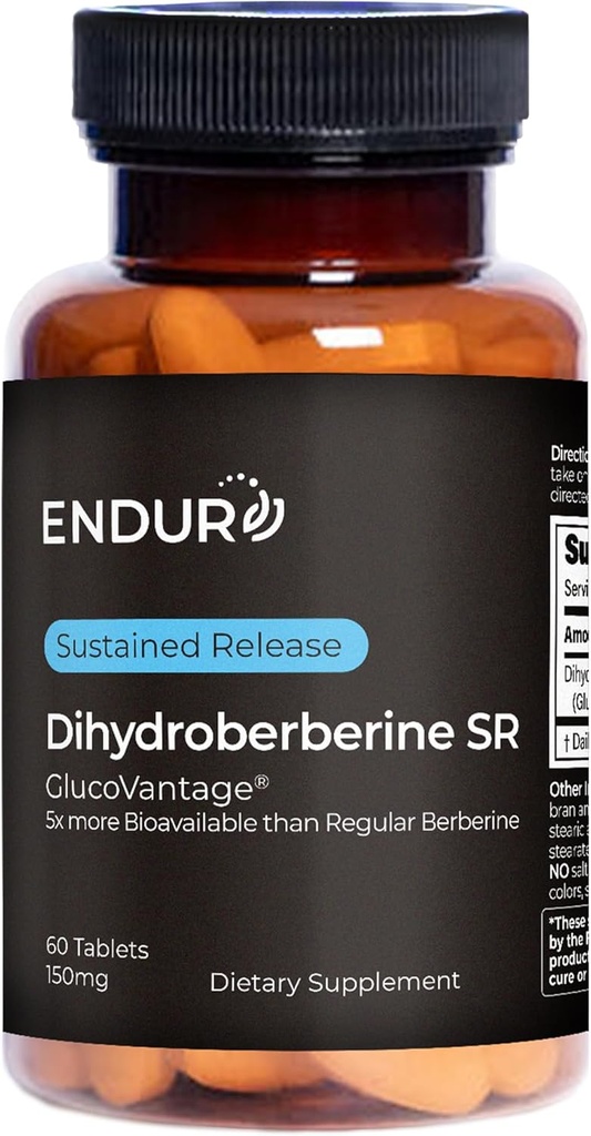Endur Dihydroberberine SR, Υποστηρίζει τη ζάχαρη αίματος υγεία & Μεταβολισμός, Μεγάλη για τη διαχείριση βάρους Υποστήριξη, Χωρίς γλουτένη, 150mg (60 δισκία)