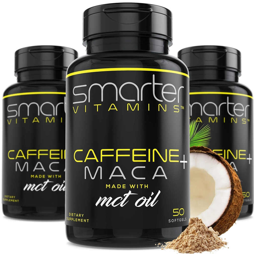 (3 Pack) Smarter Energy Pills, 200mg Caffeine & Coconut MCT Oil with Maca Root, 150 Liquid Softgels