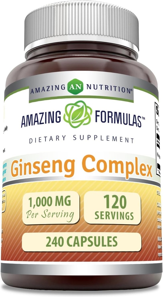 Amazing Formulas Ginseng Complex - 1000 Mg ανά υπηρεσία, κάψουλες (Non-GMO,Gluten Free) Υποστηρίζει υγιές ανοσοποιητικό σύστημα - υποστηρίζει την παραγωγή ενέργειας - ενισχύει την ψυχική εγρήγορση. (240 κόμης)