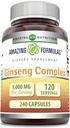Amazing Formulas Ginseng Complex - 1000 Mg ανά υπηρεσία, κάψουλες (Non-GMO,Gluten Free) Υποστηρίζει υγιές ανοσοποιητικό σύστημα - υποστηρίζει την παραγωγή ενέργειας - ενισχύει την ψυχική εγρήγορση. (240 κόμης)