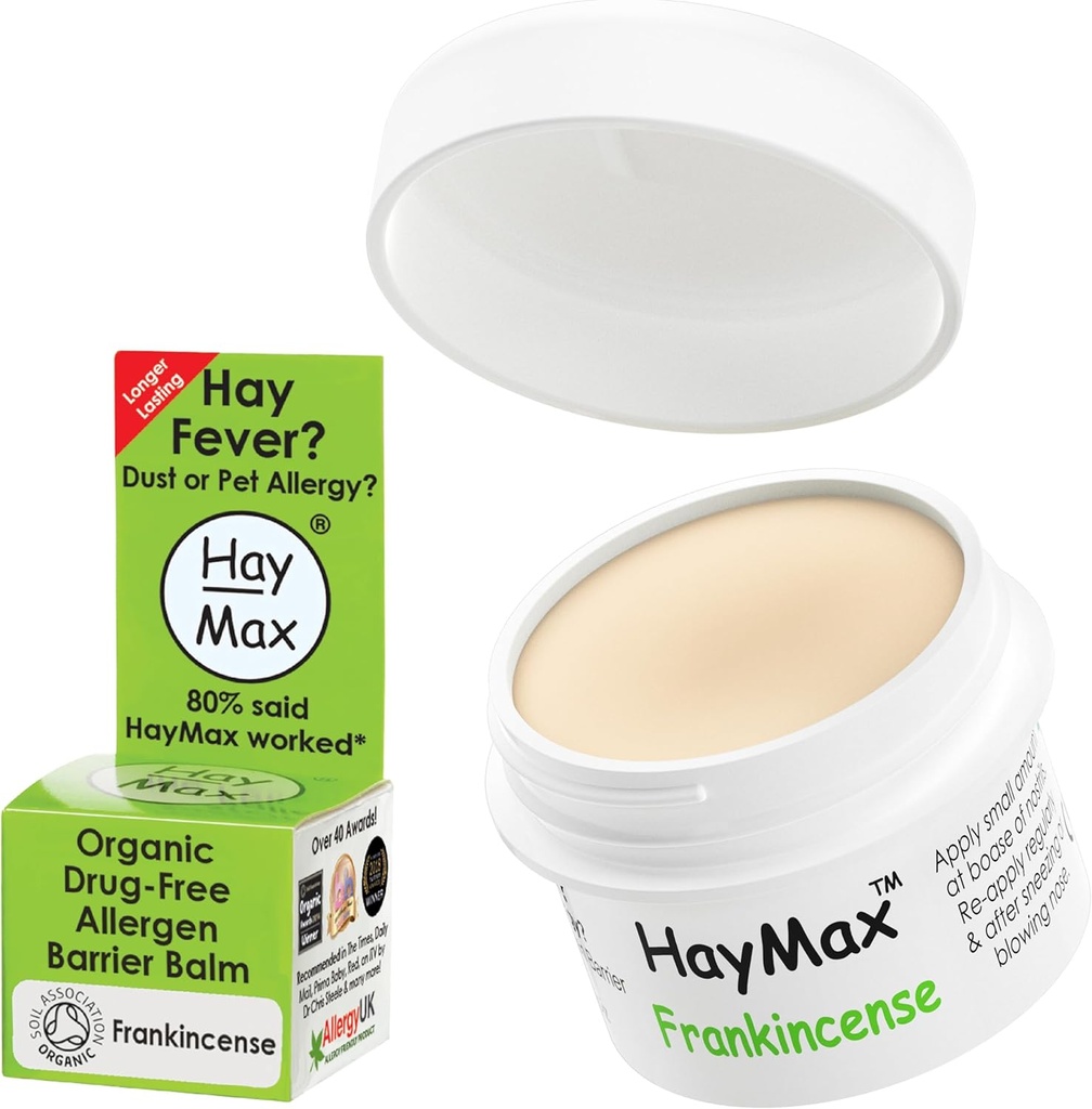 HayMax Allergen Barrier Balm - Frankincense 0.17 fl oz - Βιολογικό, Φυσικό & Μη-Νυφικό Πυρετός Hay & Αλλεργία Balm ανακούφισης - Μπλόκα Pollen & Allergen Σωματίδια - Μεγάλη για ενήλικες, παιδιά & έγκυες γυναίκες