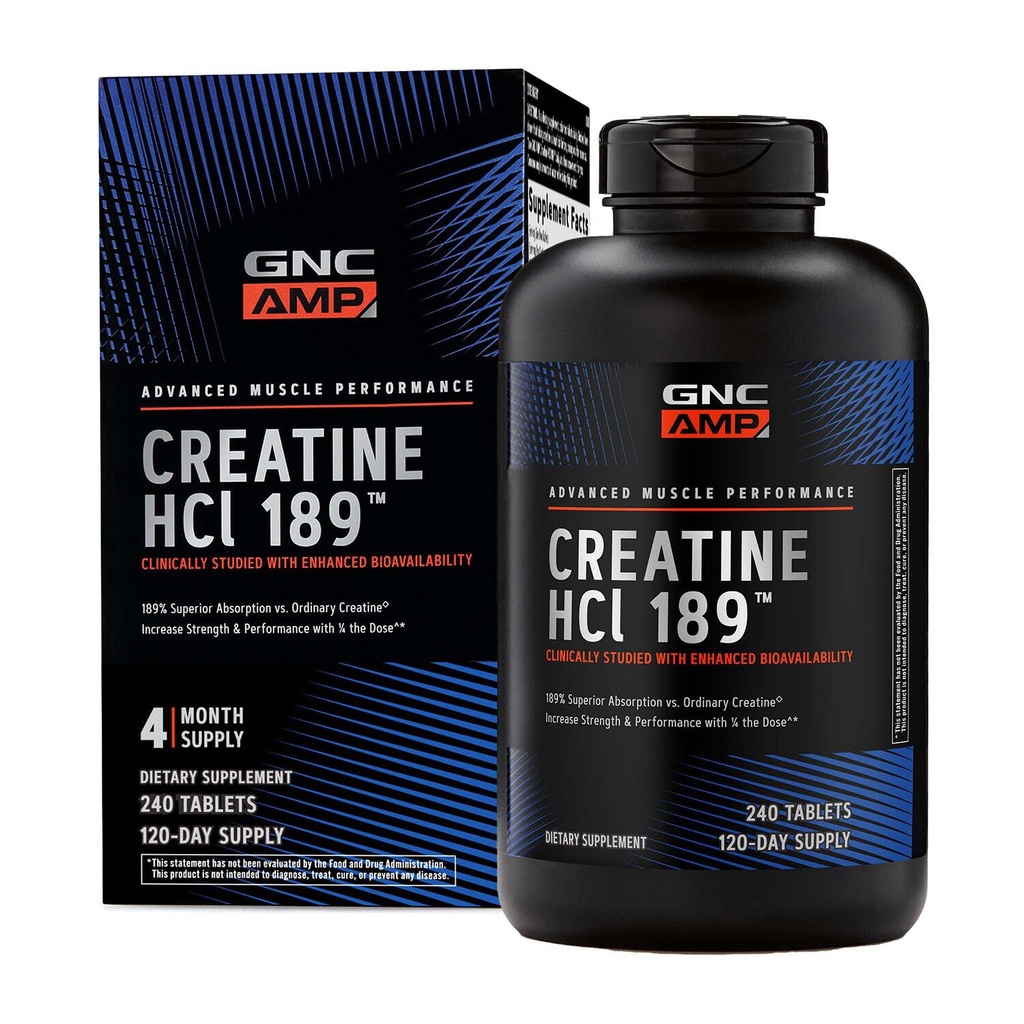 GNC AMP Creatine HCl 189 Χάπια, Κλινικά Αποδεδειγμένη Δύναμη & Μυϊκός Οικοδόμος, Αθλητική Απόδοση, Παραγωγή Ενέργειας, Συμπλήρωμα αποκατάστασης, Γρήγορη Απορρόφηση, Χωρίς Γλουτένη Φόρμουλα, 120 Υπηρεσίες