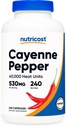 Nutricost Cayenne Pepper 530mg, 240 κάψουλες - 40.000 μονάδες θερμότητας, χωρίς γλουτένη, μη ΓΤΟ