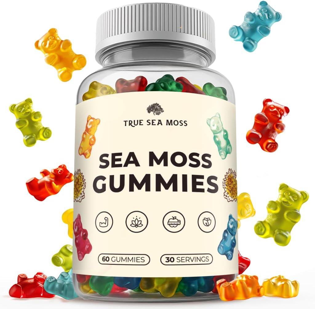 TrueSeaMoss Ιρλανδική Θάλασσα Moss Gummies με Burdock Root & Bladderwrack – Vegan Formula for Adults & Kids – Μη-GMO, Ζελατίνη-ελεύθερο, Fruit Flavor – Made in USA – 60 Gummies